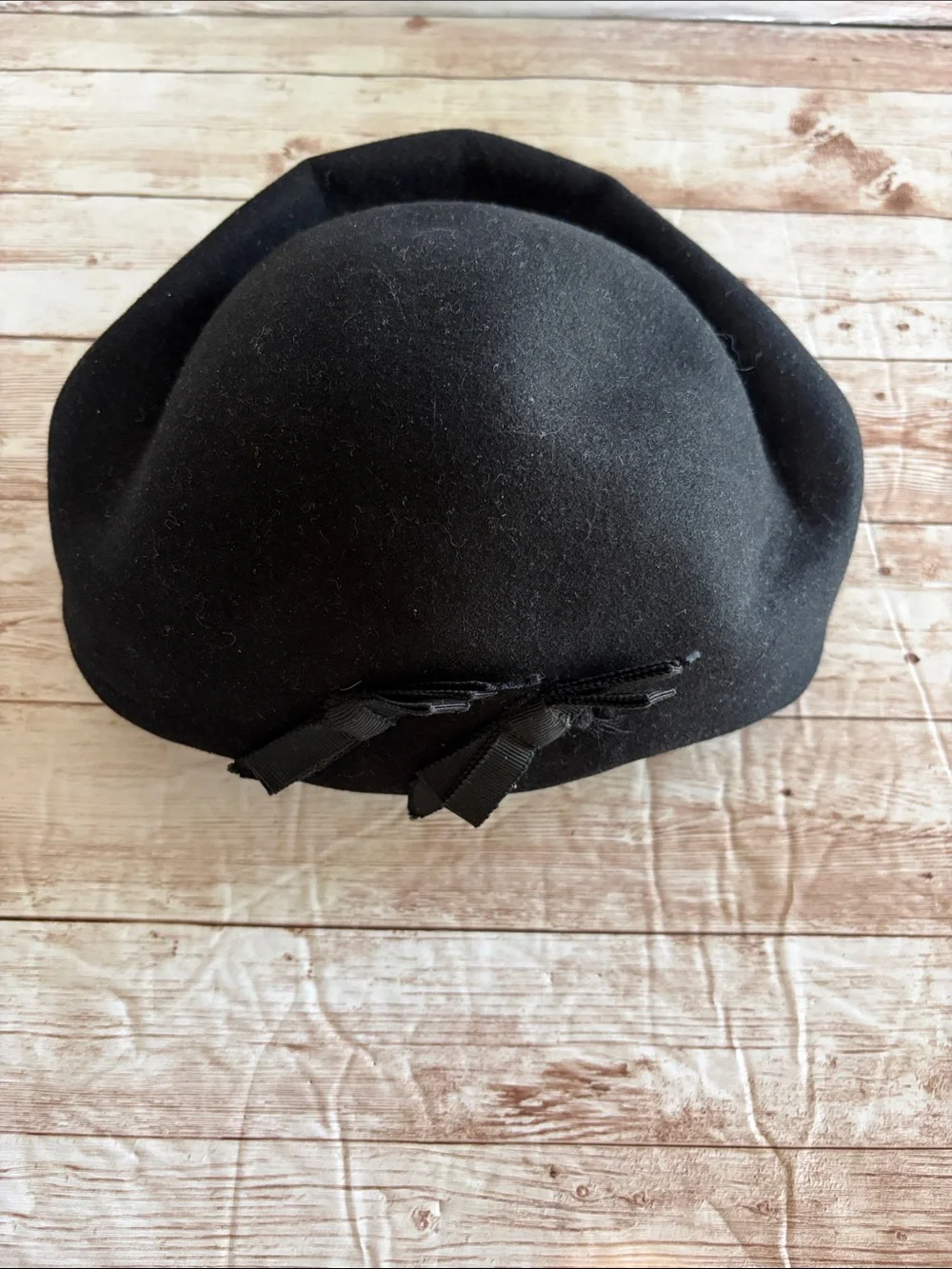 Vintage Black Women's Wool Tilt Hat with Ribbon Accent 1940s 50's - Picture 11 of 12